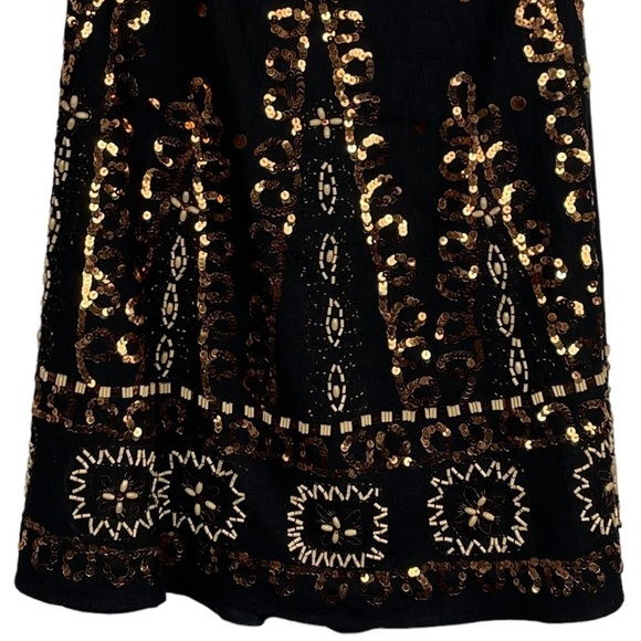 LILLIE RUBIN LINEN BLEND SEQUIN BEADED A-LINE MIDI SKIRT - Picture 6 of 11